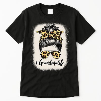 Grandmalife Bleached Grandma Life Leopard Messy Bun Tall T-Shirt