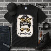 Grandmalife Bleached Grandma Life Leopard Messy Bun Tall T-Shirt