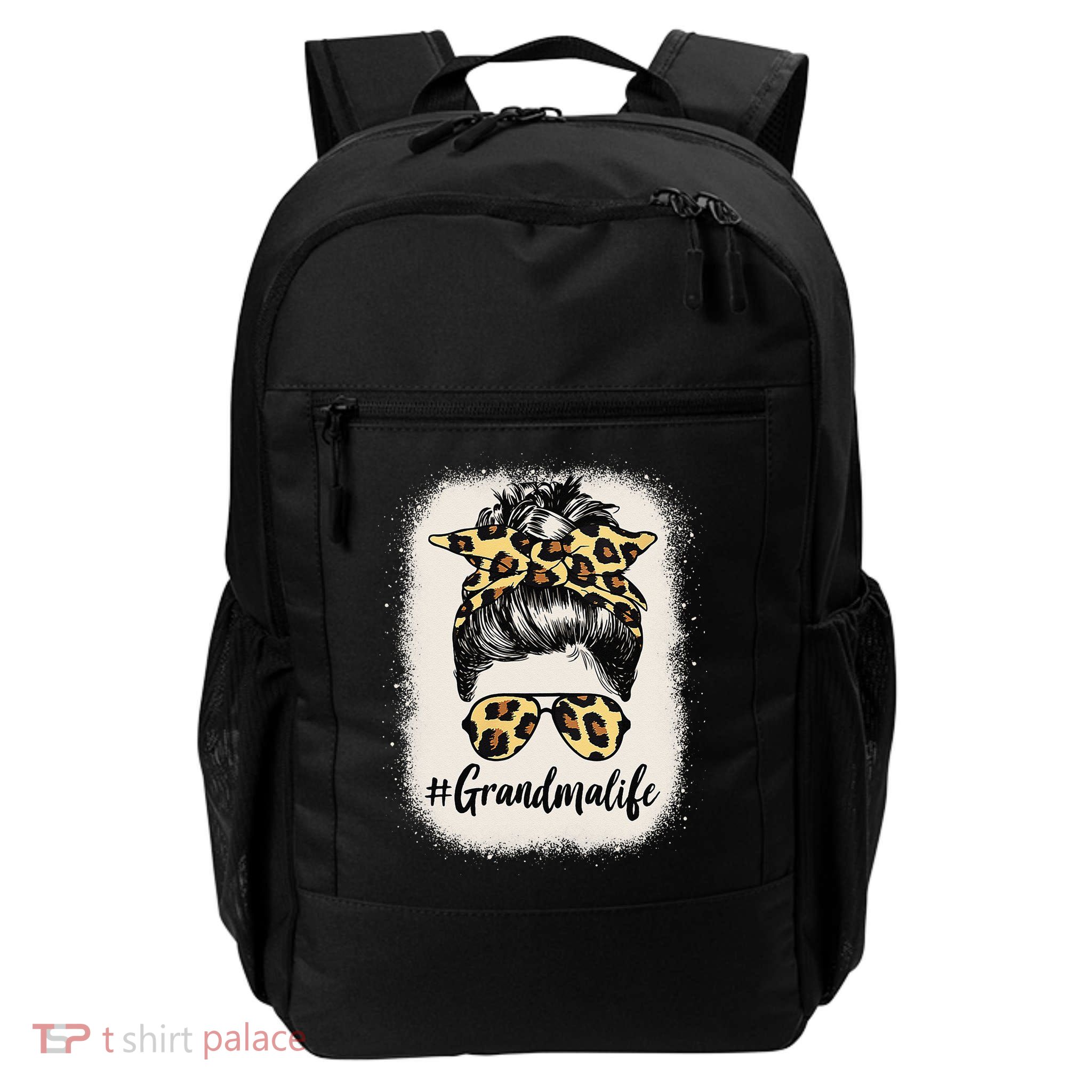 Grandmalife Bleached Grandma Life Leopard Messy Bun Backpack