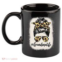 Grandmalife Bleached Grandma Life Leopard Messy Bun 11oz C Handle Ceramic Mug