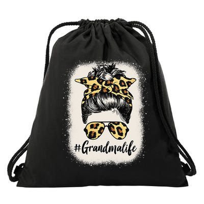 Grandmalife Bleached Grandma Life Leopard Messy Bun Drawstring Bag
