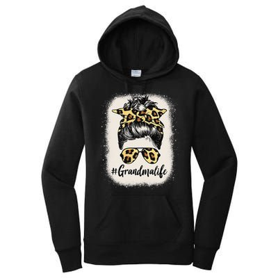 Grandmalife Bleached Grandma Life Leopard Messy Bun Women's Pullover Hoodie