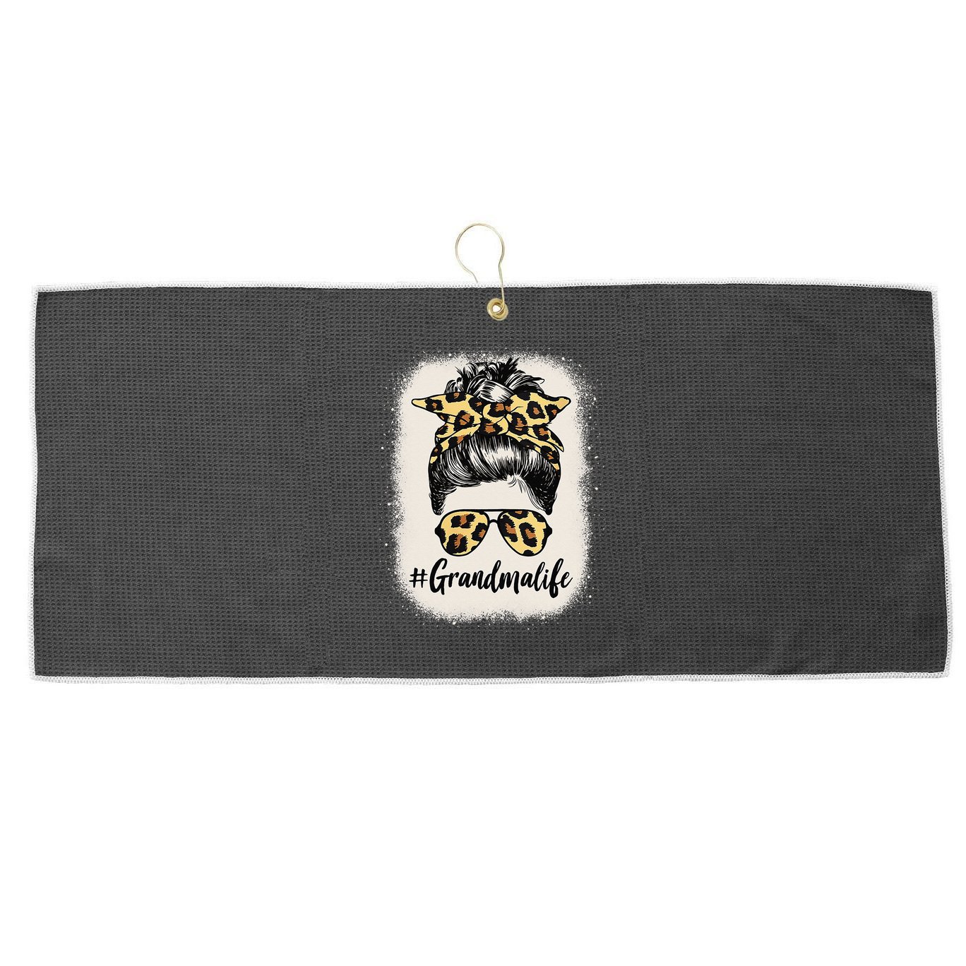 Grandmalife Bleached Grandma Life Leopard Messy Bun Large Microfiber Waffle Golf Towel