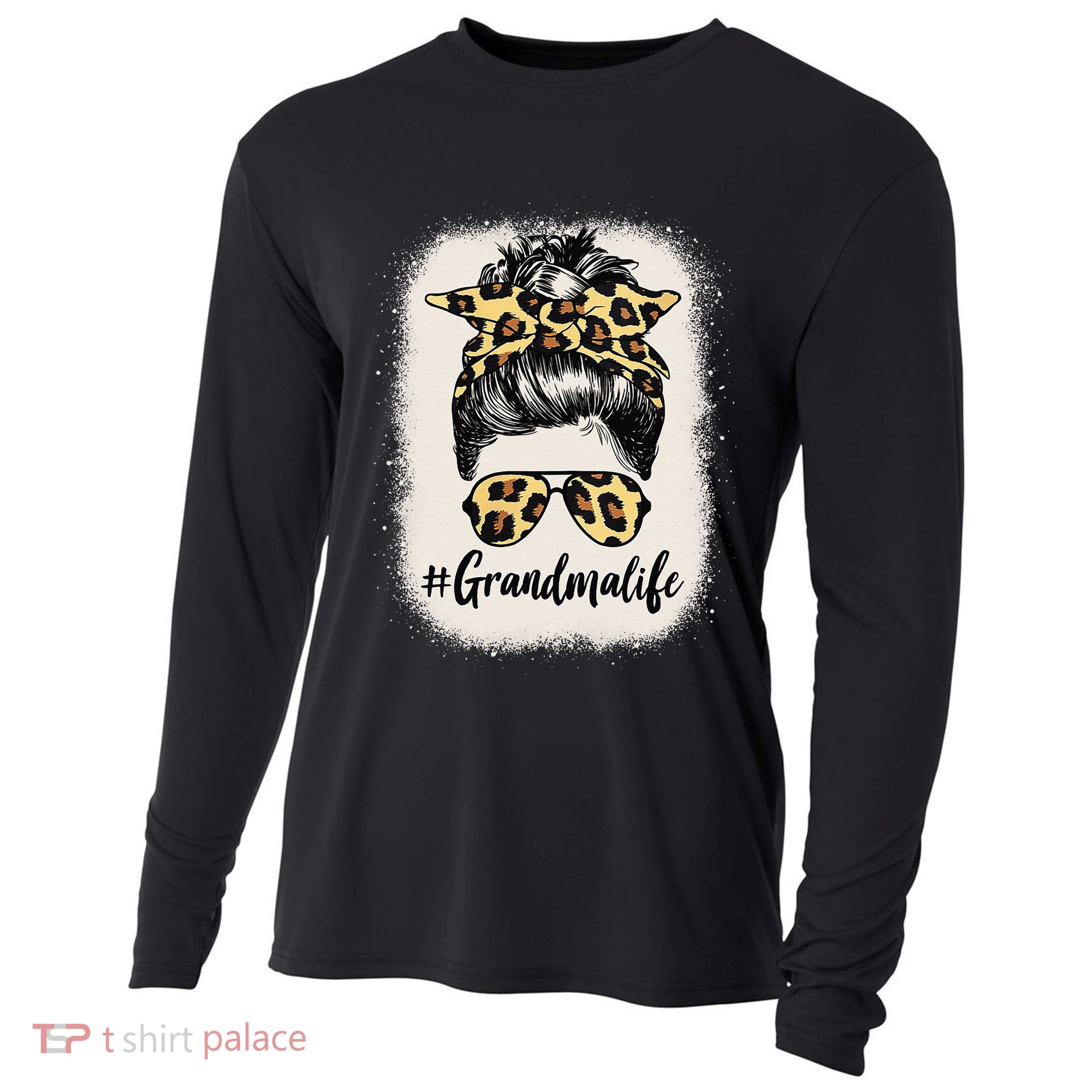 Grandmalife Bleached Grandma Life Leopard Messy Bun Cooling Performance Long Sleeve Crew