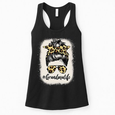 Grandmalife Bleached Grandma Life Leopard Messy Bun Womens Tank Top
