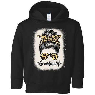 Grandmalife Bleached Grandma Life Leopard Messy Bun Toddler Hoodie