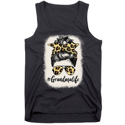 Grandmalife Bleached Grandma Life Leopard Messy Bun Tank Top