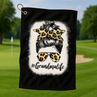 Grandmalife Bleached Grandma Life Leopard Messy Bun Golf Towel