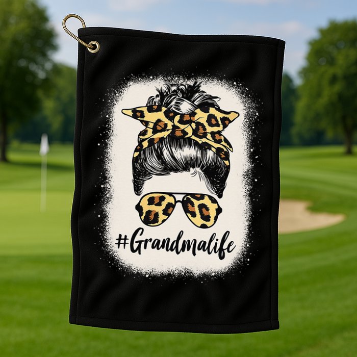 Grandmalife Bleached Grandma Life Leopard Messy Bun Golf Towel