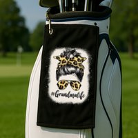 Grandmalife Bleached Grandma Life Leopard Messy Bun Golf Towel