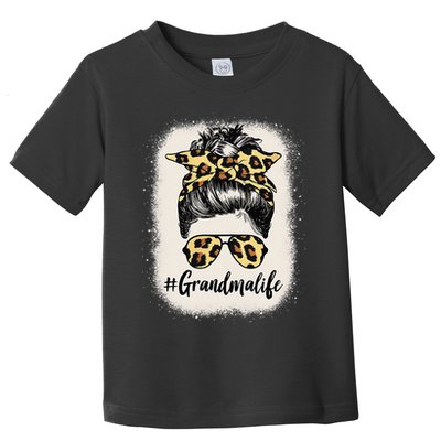 Grandmalife Bleached Grandma Life Leopard Messy Bun Toddler T-Shirt