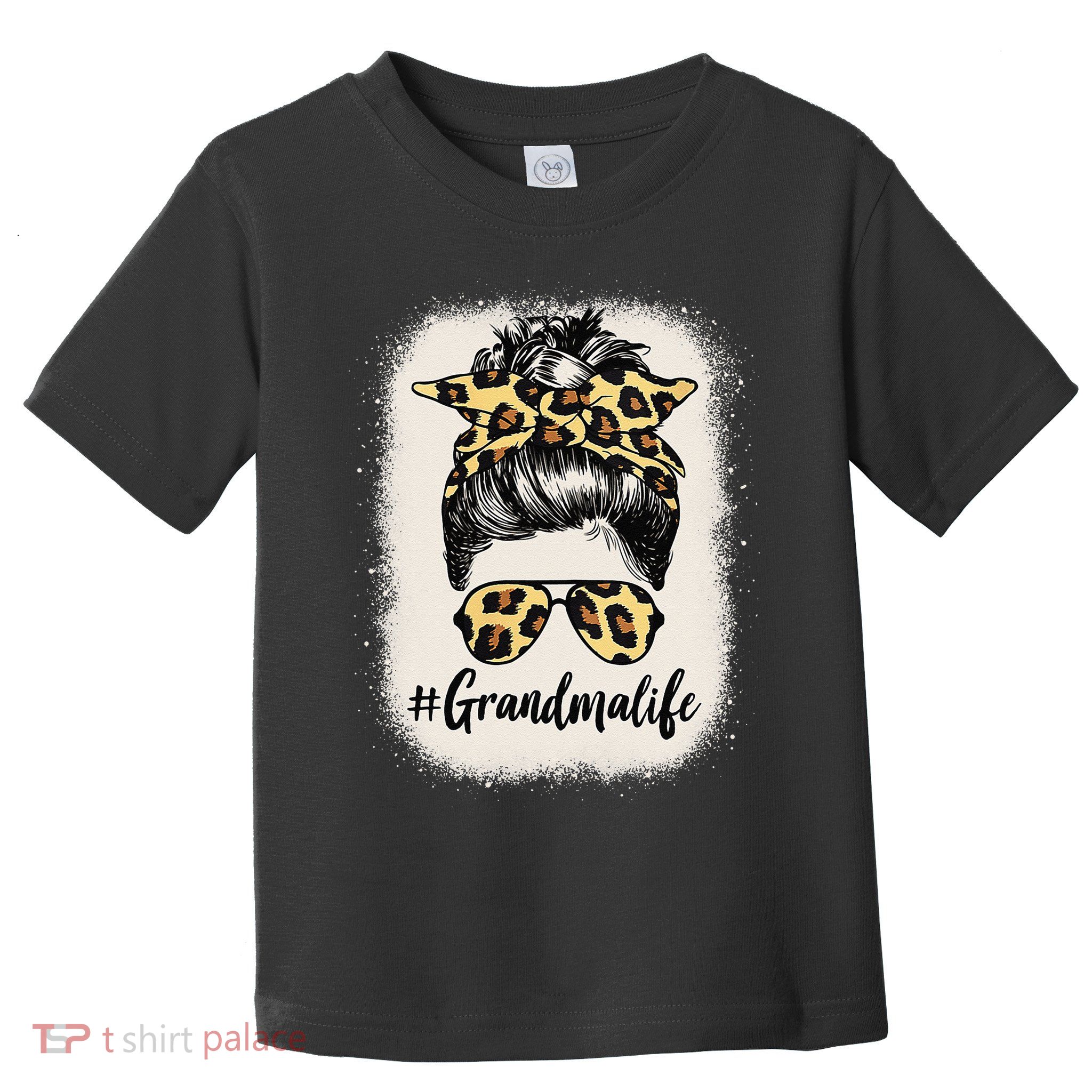 Grandmalife Bleached Grandma Life Leopard Messy Bun Toddler T-Shirt