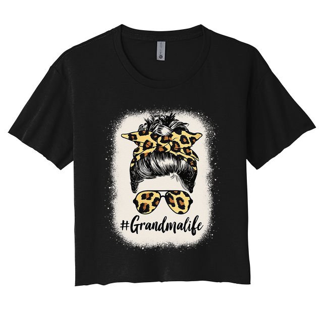 Grandmalife Bleached Grandma Life Leopard Messy Bun Crop Top