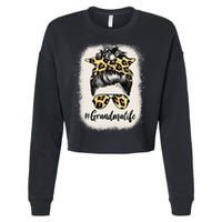 Grandmalife Bleached Grandma Life Leopard Messy Bun Cropped Pullover Crew