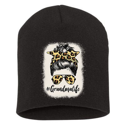 Grandmalife Bleached Grandma Life Leopard Messy Bun Short Acrylic Beanie