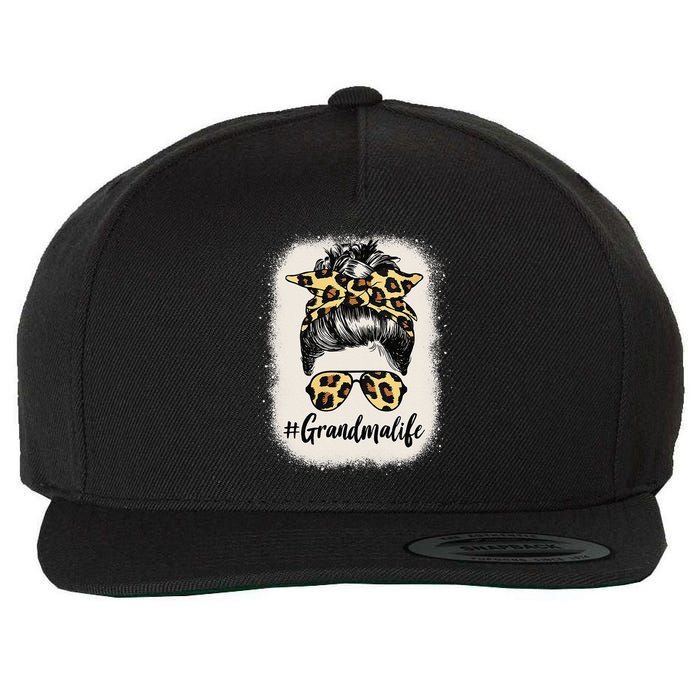 Grandmalife Bleached Grandma Life Leopard Messy Bun Wool Snapback Cap