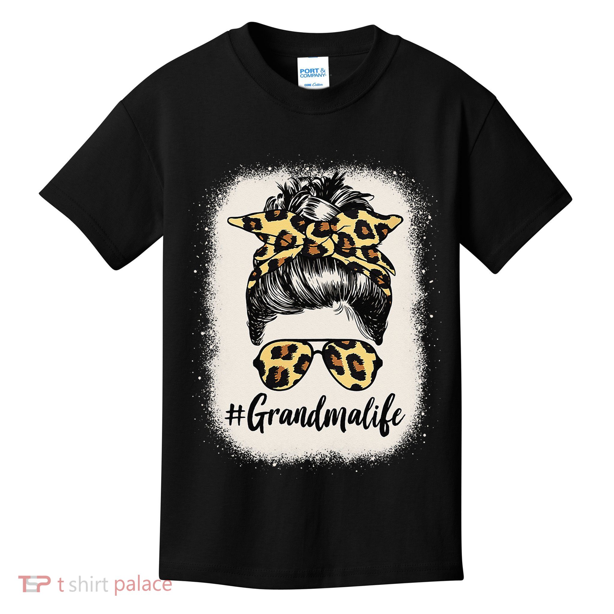 Grandmalife Bleached Grandma Life Leopard Messy Bun Kids T-Shirt