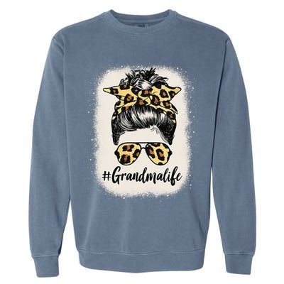 Grandmalife Bleached Grandma Life Leopard Messy Bun Garment-Dyed Sweatshirt