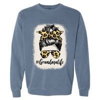 Grandmalife Bleached Grandma Life Leopard Messy Bun Garment-Dyed Sweatshirt