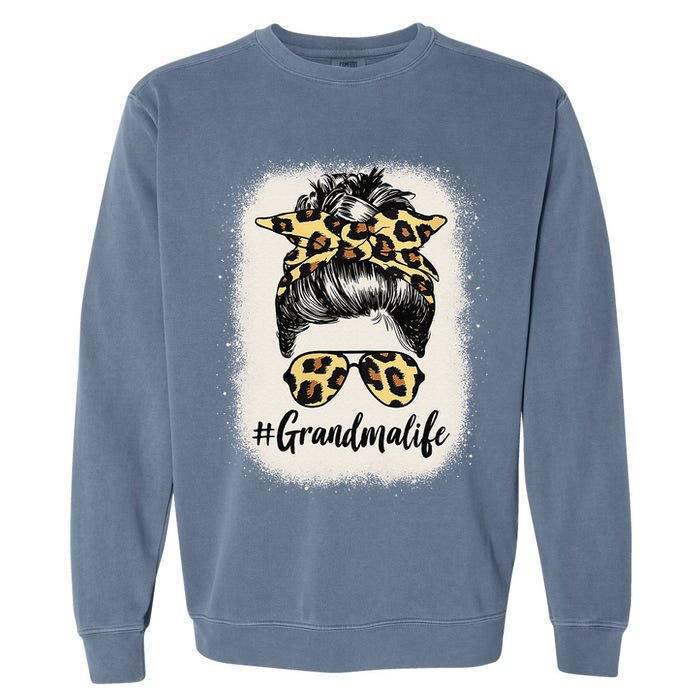Grandmalife Bleached Grandma Life Leopard Messy Bun Garment-Dyed Sweatshirt