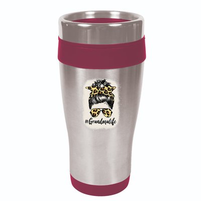 Grandmalife Bleached Grandma Life Leopard Messy Bun 16oz Travel Tumbler