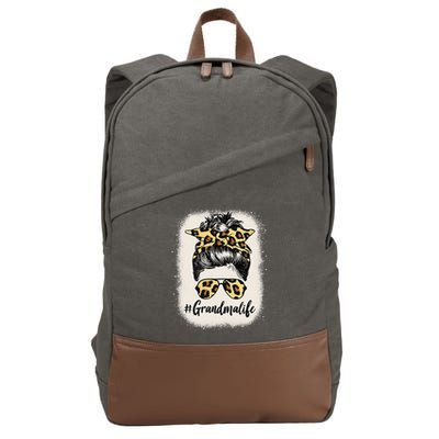 Grandmalife Bleached Grandma Life Leopard Messy Bun Cotton Canvas Backpack