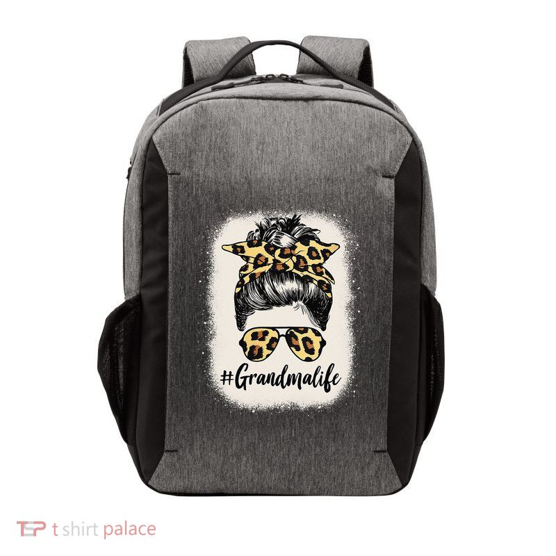 Grandmalife Bleached Grandma Life Leopard Messy Bun Vector Backpack