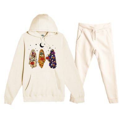 Groovy Boo Ghost Squad Halloween Autumn Art Premium Hooded Sweatsuit Set