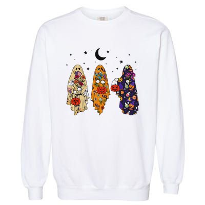 Groovy Boo Ghost Squad Halloween Autumn Art Garment-Dyed Sweatshirt