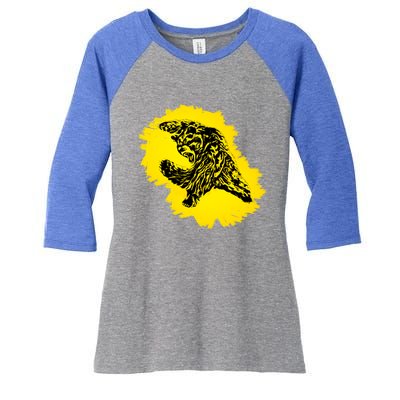 Grizzly Bear Grizzlies Motif Predator Bears Forest Animals Gift Women's Tri-Blend 3/4-Sleeve Raglan Shirt