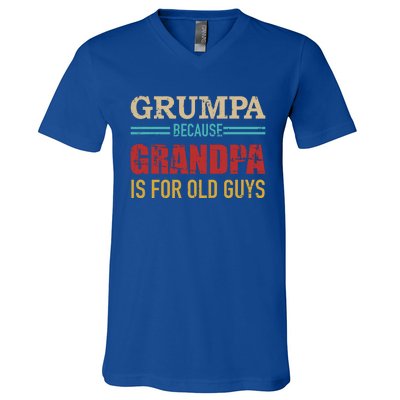 Grumpa Because Grandpa Is For Old Guys Vintage Retro Cute Gift V-Neck T-Shirt