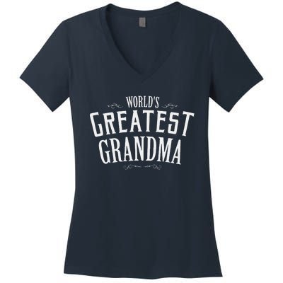 Grandma Birthday Gift World's Greatest Grandma Mother's Day Women's V-Neck T-Shirt