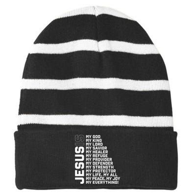 God Believer Gift Jesus Christian Lord Jesus Definition Striped Beanie with Solid Band