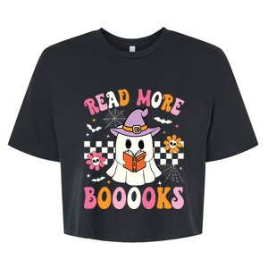 Groovy Booooks Ghost Read More Books Funny Teacher Halloween Bella+Canvas Jersey Crop Tee