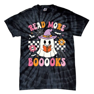 Groovy Booooks Ghost Read More Books Funny Teacher Halloween Tie-Dye T-Shirt