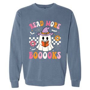 Groovy Booooks Ghost Read More Books Funny Teacher Halloween Garment-Dyed Sweatshirt