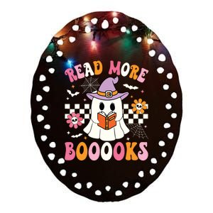 Groovy Booooks Ghost Read More Books Funny Teacher Halloween Ceramic Oval Ornament