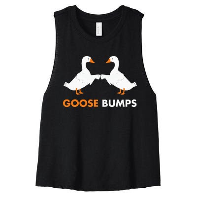 Goose Bumps Goosebumps Funny Geese Fist Bump Pun Women's Racerback Cropped Tank