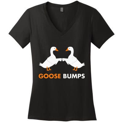 Goose Bumps Goosebumps Funny Geese Fist Bump Pun Women's V-Neck T-Shirt