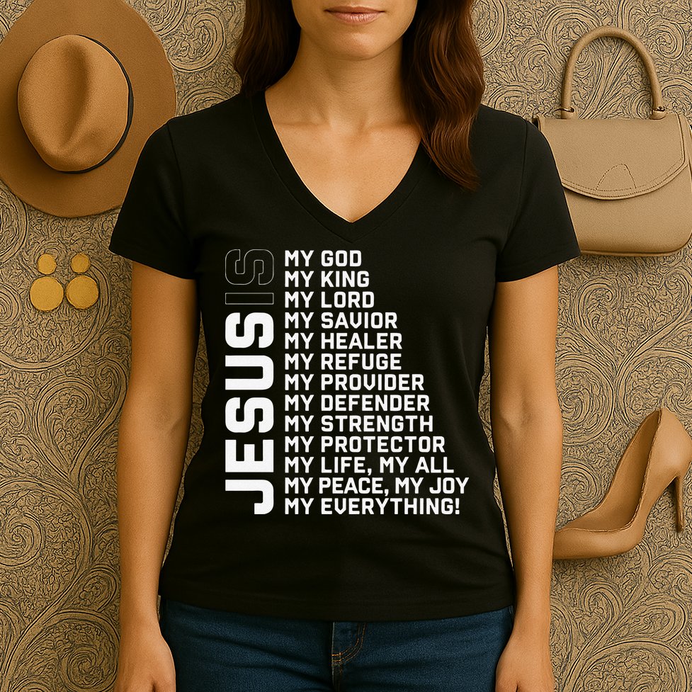 God Believer Gift Jesus Christian Lord Jesus Definition Women's V-Neck T-Shirt