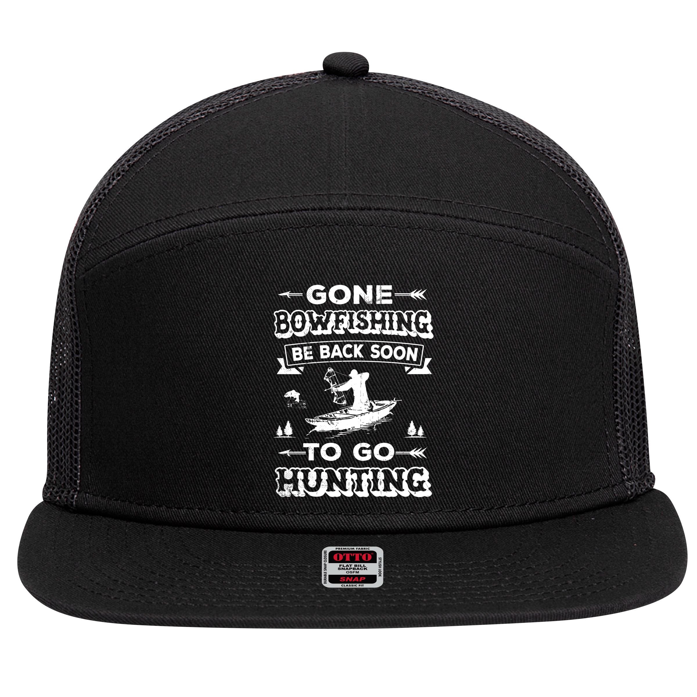 Gone Bowfishing Gift Bowfisher Hunting Tee Hunter Gift 7 Panel Mesh Trucker Snapback Hat
