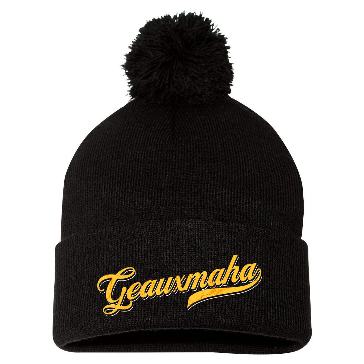 Geauxmaha Baseball Pom Pom 12in Knit Beanie
