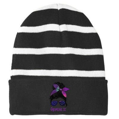 Gemini Birthday Gemini woman Zodiac Constellation Striped Beanie with Solid Band