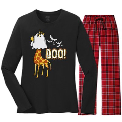 Giraffe Boo Halloween Fun Costume Party Women's Long Sleeve Flannel Pajama Set 