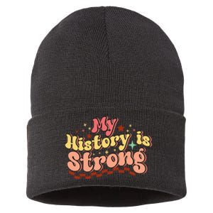 Groovy Black History Month My History Is Strong Sustainable Knit Beanie