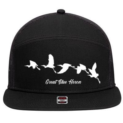 Great Blue Heron Flying Bird Watching Wildlife Conservation Gift 7 Panel Mesh Trucker Snapback Hat