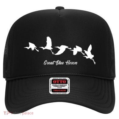 Great Blue Heron Flying Bird Watching Wildlife Conservation Gift High Crown Mesh Back Trucker Hat