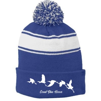 Great Blue Heron Flying Bird Watching Wildlife Conservation Gift Stripe Pom Pom Beanie