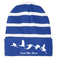 Great Blue Heron Flying Bird Watching Wildlife Conservation Gift Striped Beanie with Solid Band