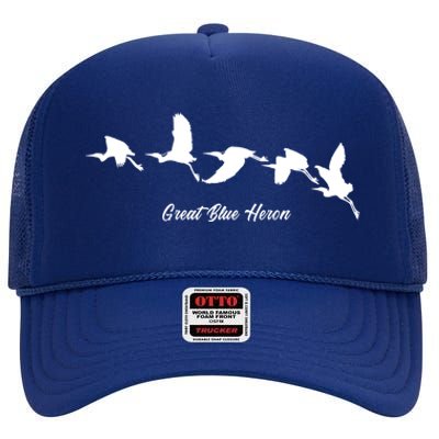 Great Blue Heron Flying Bird Watching Wildlife Conservation Gift High Crown Mesh Back Trucker Hat